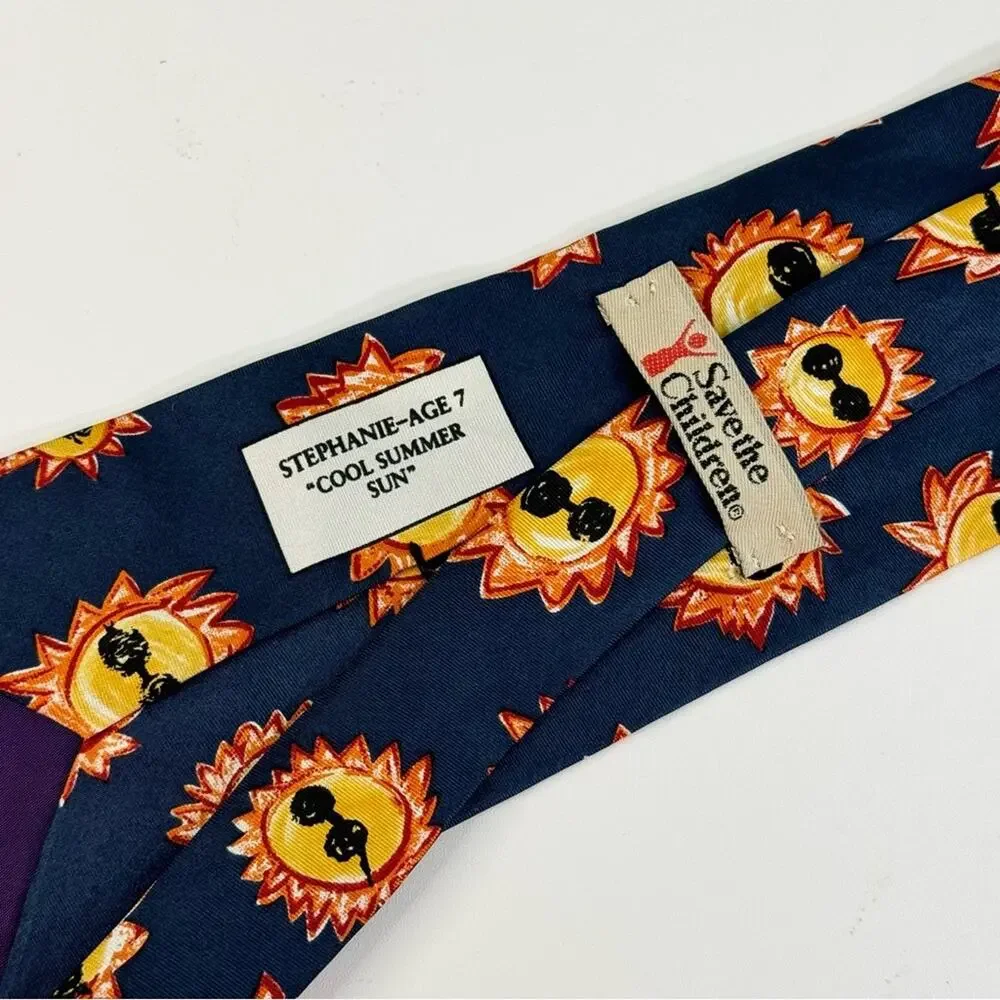 Save The Children Stephanie Age-7 Cool Summer Sun‎ Silk Tie Blue Yellow Mens OS